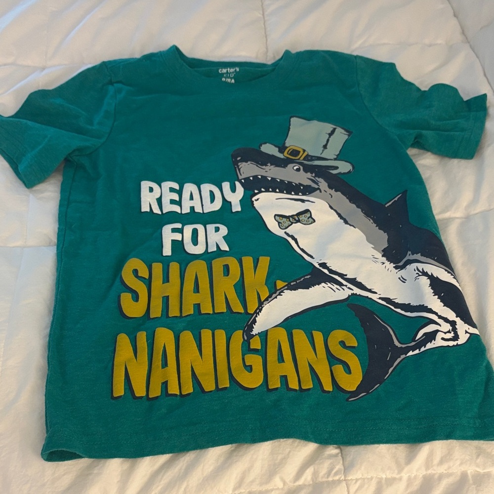 Carter's Green Shark Graphic Tee: Size 8